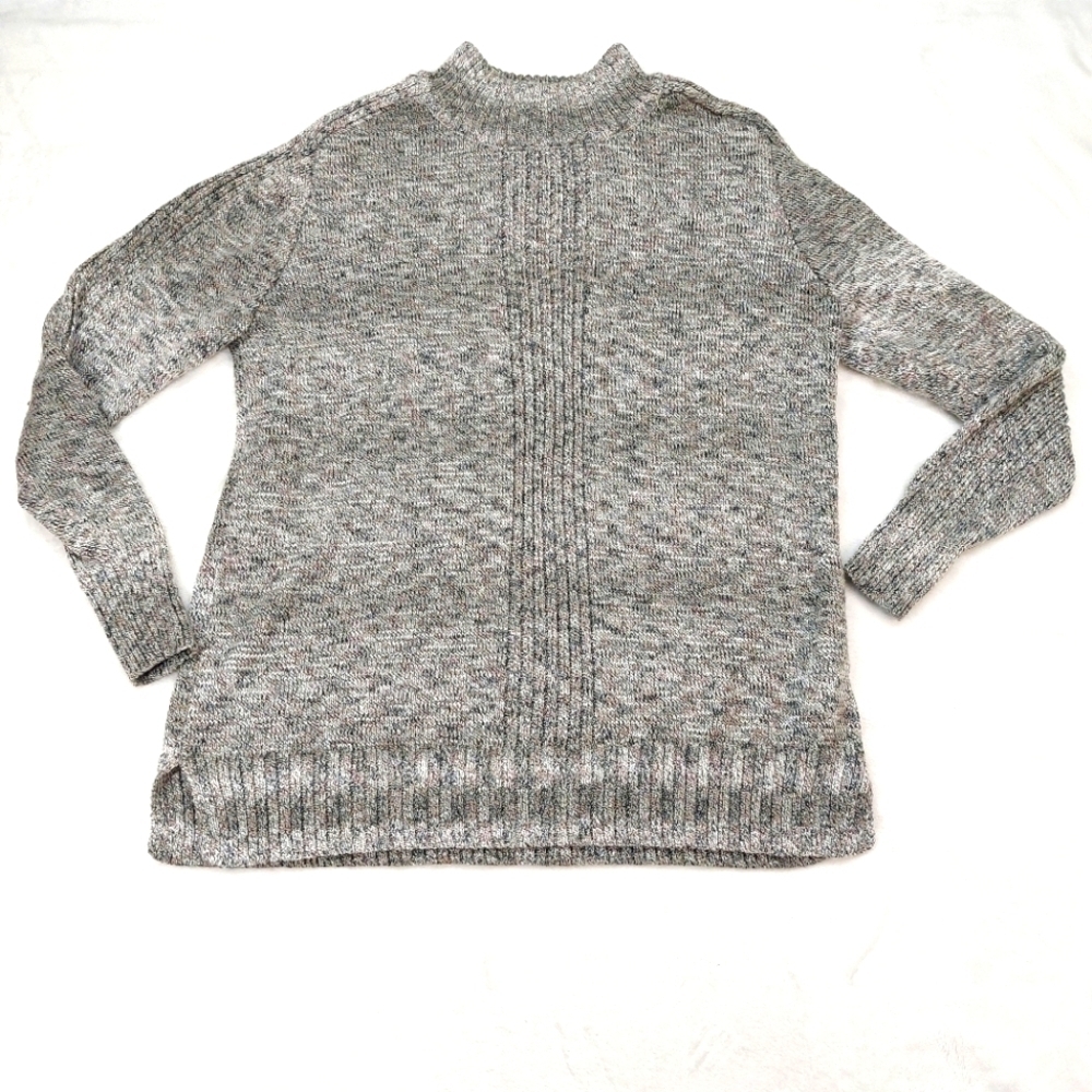 LEO & NICOLE WOMENS GRAY MOCK NECK CABLE KNIT ACRYLIC BLEND SWEATER SIZE XL